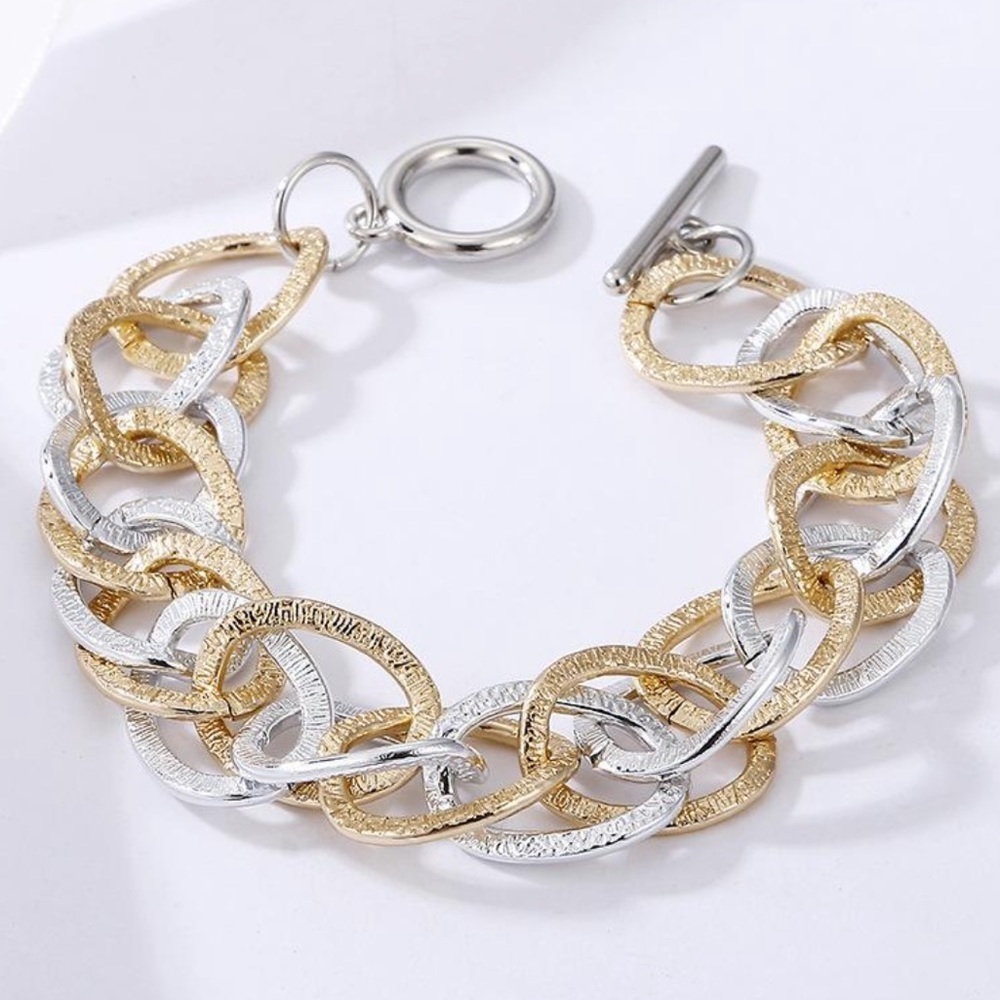 Silver & Gold Metal Chain Link Bracelet Accessory